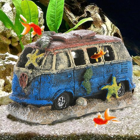 Ornement Aquarium Résine - 1 Pièce - Design Bus et Voiture - Cachette pour Poissons - Eau Douce et Salée - Décoration Réaliste (1/5)