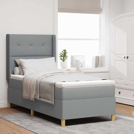 Boxspringbett mit LED-Lichtleisten Hellgrau 80 x 200 cm Stoff