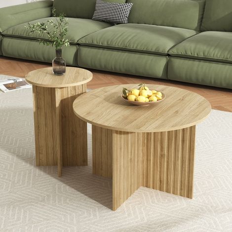 Ensemble de 2 tables basses rondes nidifiables, style scandinave. Gain de place, construction robuste MDF / PB, pour tout intérieur