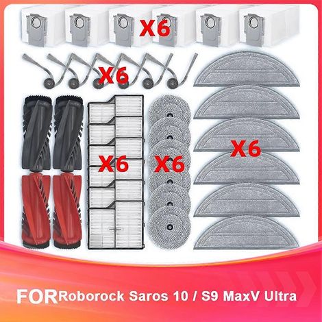 Pour Roborock Saros 10 / S9 MaxV Ultra pièce détachée Accessoires Main Side Brosse HEPA Filtre Serpillière Cloth Sac à poussière (1/5)