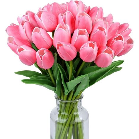 15 tulipes artificielles roses 14 pouces pour décoration printanière, cadeau Saint-Valentin et Pâques (1/5)