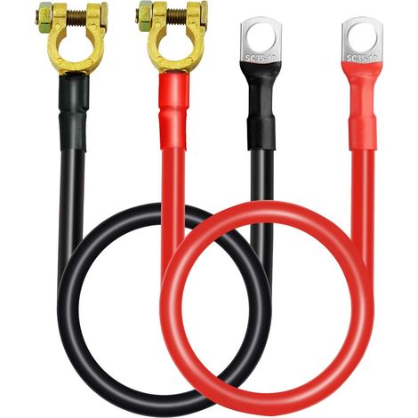 2-teiliges Batterie-Wechselrichterkabel mit Batterieklemmenanschlüssen, 12 V – 24 V, 50 cm, 2 AWG-Batteriekabel mit Batterieklemmenanschlüssen, für Auto, Motorrad, Schiff, Solar