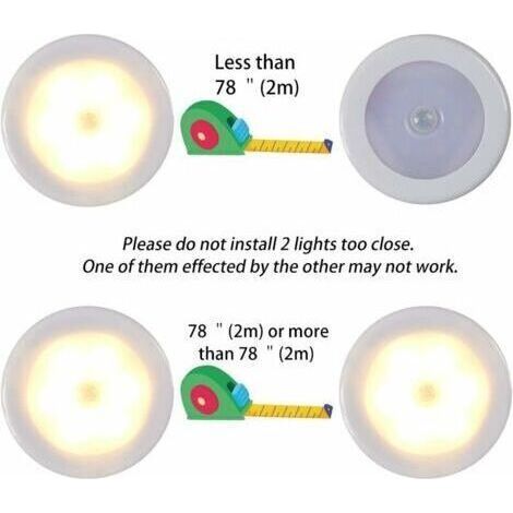 NALOOKAMIC Lampe LED sans fil avec détecteur de mouvement – 6 pièces – Lumière chaude – Installation facile avec autocollant 3M – Pour placard et couloir (1/3)