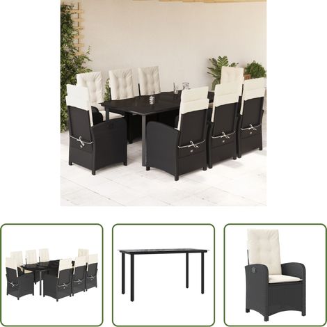 vidaXL Table de jardin - Ensemble à manger de jardin 9pcs coussins noir résine tressée (1/5)