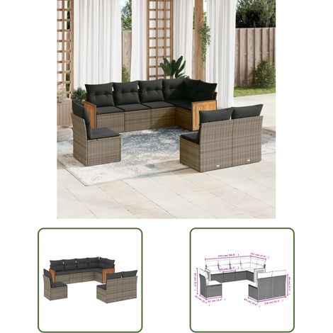 The Living Store 8-tlg. Garten-Sofagarnitur mit Kissen Grau Poly Rattan - Gartenmöbel - Lounge Set - Rattan Möbel - Outdoor Furniture - Gartenlounge (1/3)