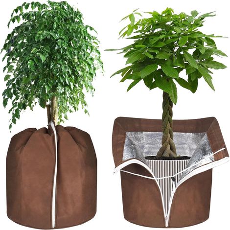 Set mit 2 Winter-Pflanztopfüberzügen, 40 x 40 cm, Wärmeschutz mit Reißverschluss und Kordelzug, Winterschutz für Topfpflanzen, Pflanzen und Wurzeln (1/5)