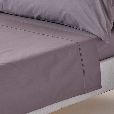 HOMESCAPES Drap plat uni 100% coton égyptien 200 fils coloris Gris foncé 270 x 300 cm (1/5)