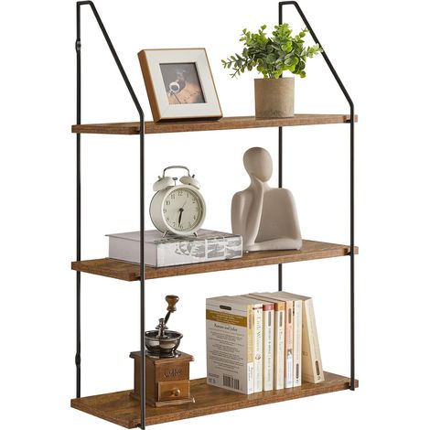 Étagères Murales à 3 Niveaux, Etagères Flottantes Industrielle Vintage, Etagere de Rangement Murale pour Chambre à Coucher, Cuisine, Salon, Salle de Bain HD-HRF-TM012 (1/5)