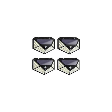 4 lampes solaires extérieures 100 LED, éclairage mural sans fil à 270° , solaires de jardin étanches à l'eau avec détecteur de mouvement avec 3 modes de détection, facile à installer,blanche froide