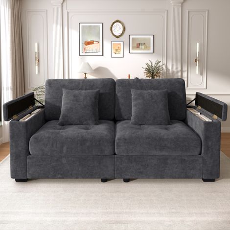 2-Sitzer Sofa mit Stauraum Chenille 500 kg Dunkelgrau OKMYHOME (1/5)