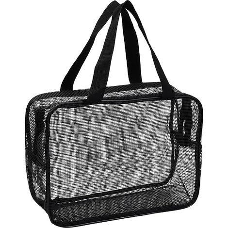 Grand Sac de Douche en Maille Avec Fermeture Éclair - Fourre-Tout Pliable pour Plage, Natation, Camping, Rangement de Jouets (Noir) (1/5)