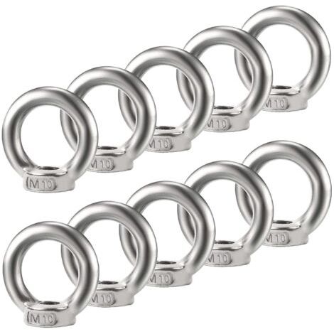 Lot de 10 écrous à œil M10 - Filetage en acier inoxydable 304 - Écrous à œillets - Matériel - Œillets annulaires pour soulever des accessoires