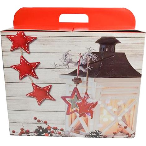 Scatola porta panettone in cartoncino bianco con lanterna natalizia h 43 cm (1/2)