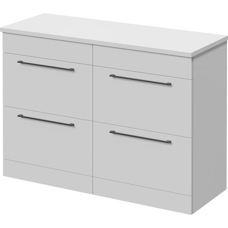 Napoli 460 Gloss White 1200mm 4 Drawer Vanity Unit for Countertop Basins - 1200mm - Gunmetal Grey 320mm Handle
