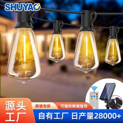 ST38 Wasserdichte Solar-Lichterkette für Outdoor-Camping, Dekorative LED-Kaskaden-Lichterkette, Schwarz (mit Fernbedienung, 15 Meter, 25 Lichter, 1 vorinstallierte Blase) (1/5)