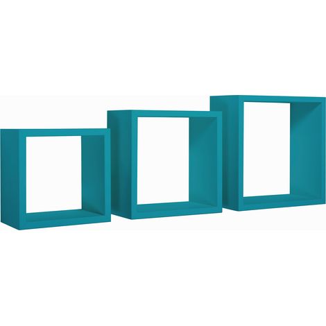 Set 3 Mensole da Parete Cubo in Fibra di Legno Incubo Blu Atollo (1/5)