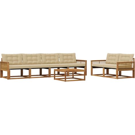 Conjunto de sofás de exterior con cojín 7 pcs Natural y Beige vidaXL
