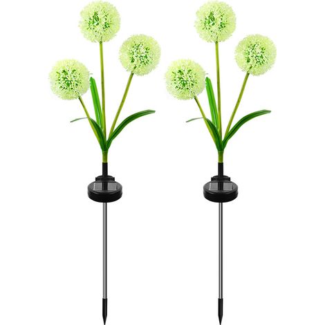 Juego de 2 luces solares con forma de diente de león, 2 modos de iluminación, LED multicolor, para exteriores y caminos de jardín. (1/5)