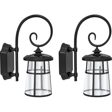 Lot de 2 applique murale extérieure, lampe solaire extérieure, LED lumière, 6000K blanc chaud sans fil, applique murale solaire, décoration pour patio, jardin, balcon, cour, clôture, noir (1/5)