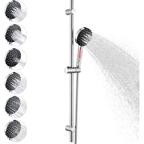 Auralum Max Duschstange 90cm mit Filter-Duschkopf (6 Strahlarten), Edelstahl-Brausestange, 360° verstellbare Halterung & 1,5m Verdrehschutz-Brauseschlauch (Schwarz & Chrom) (1/5)