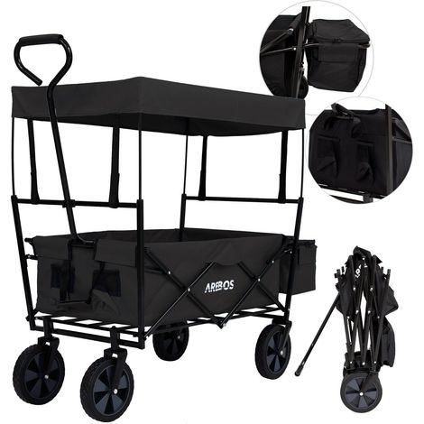 AREBOS Bollard Trolley Foldable Roof Hand Trolley Transport Cart Equipment Cart Black