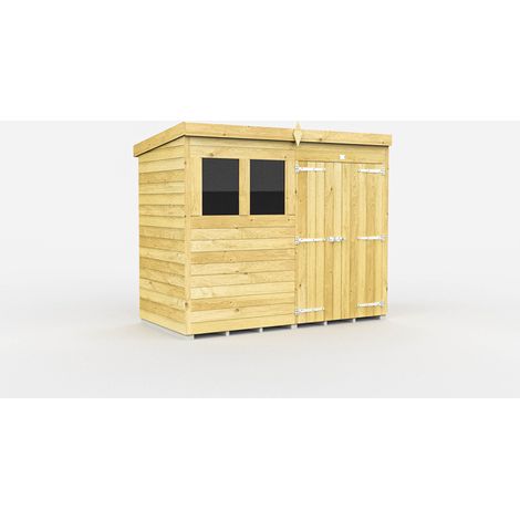 8 x 4 Feet Pent Shed - Double Door With Windows - Wood - L118 x W243 x H201 cm