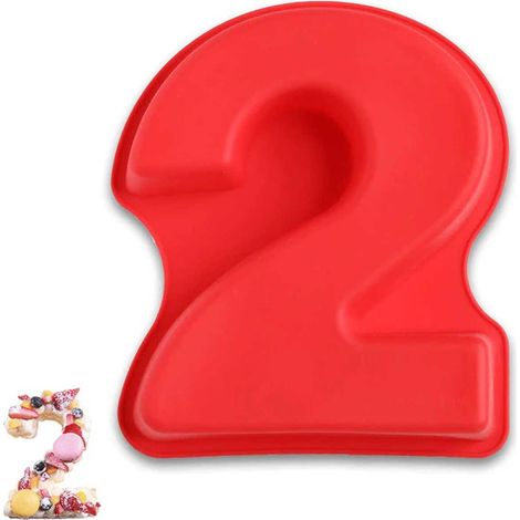 Grand moule à gâteau en silicone, chiffre 2 rouge-FO- (1/5)