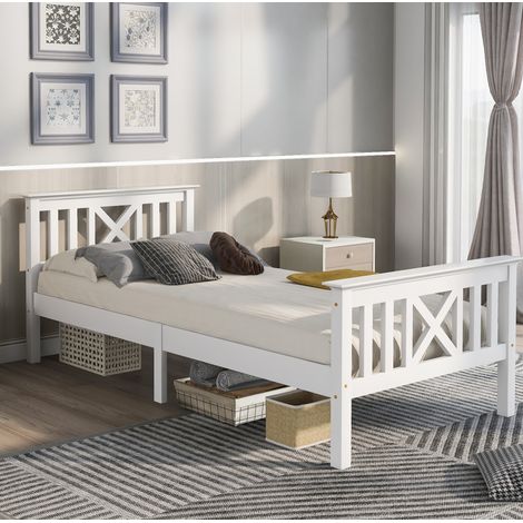 lit chambre couchage 90x200 bois massif blanc sommier OKMYHOME (1/5)