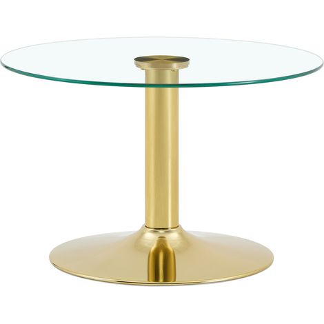 Mesa de centro redonda 70x70x45 cm de vidrio templado y metal dorado para salón - MEUBLIV (1/5)