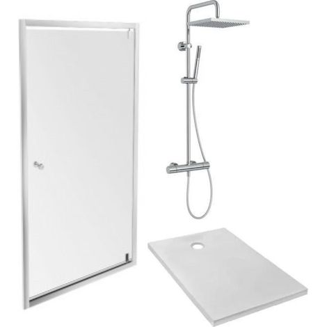 Receveur douche JACOB DELAFON Ipso 90 x 90 + paroi porte pivotante angle + colonne douche Brigitte (1/5)