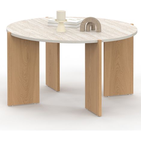 Table basse ronde ARMONIA 73 cm effet travertin