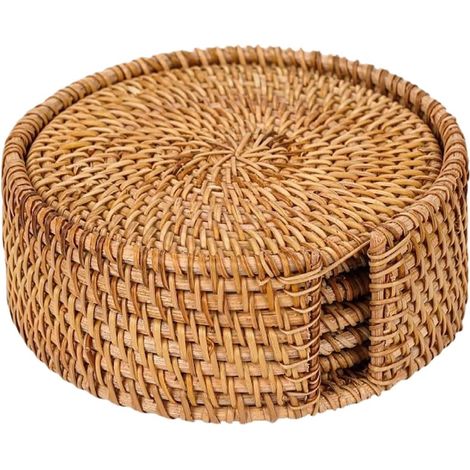6pack/lot Wicker Coasters For Glasses Heat Resistant And Anti