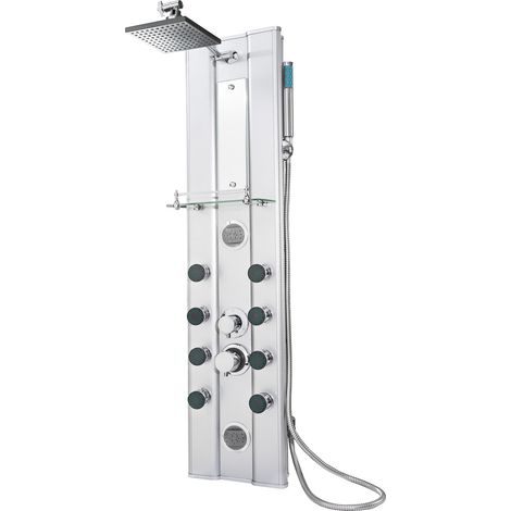 Colonne de douche avec 10 jets massage en aluminium argent (1/6)