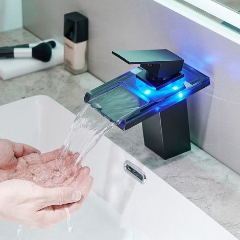 Robinet mitigeur design bec cascade à LED Choisir la finition - Chrome noir