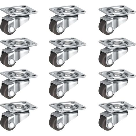 Lot de 12 roulettes pivotantes à 360° pour petits meubles (12 mm), silencieuses, avec vis, pour petits meubles, tables, armoires, chariots, marron (1/4)