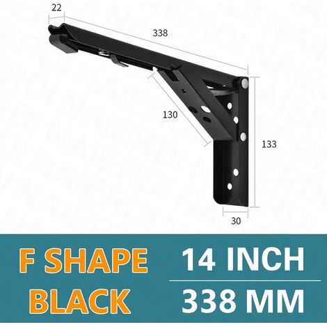 (Noir 35,5 cm - Chine continentale) 2 supports pliables en acier inoxydable, support triangulaire en fer blanc et noir, support mural réglable pour étagère de table (1/5)