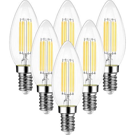 Lampadina LED vintage a filamento di candela E14, lampadine LED a filamento da 6W equivalenti a una lampadina tradizionale da 60W, lampadine E14 con base Edison vintage, luce bianca calda 2700K 750LM, (1/5)