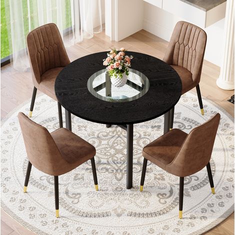 Conjunto mesa y sillas, mesa redonda 100 cm, 4 sillas marrón y negro HAVRYA (1/5)