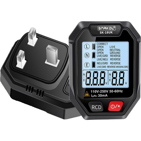 Testeur de prises intelligent portable, testeur de tension, outil de détection de fuites de courant différentiel (RCD), écran LCD avec fonction d'arrêt automatique pour usage domestique, de bureau et