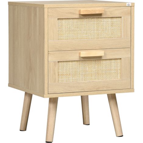 Beyamis Kommode mit 2 Schubladen, eleganter Boho-Stil, 40 x 40 x 56 cm, Naturholzfarbe