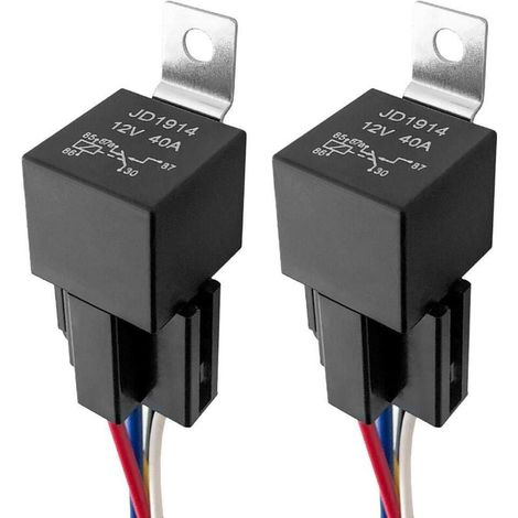 Voiture Relais, 5 broches SPDT Relais, Kits de relais robustes avec prise et faisceau de cables pour voiture, Commutateurs et Démarreurs de Service Lourd,12V 40A, Paquet de 2 (1/5)