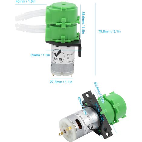 Pompe péristaltique à double tête, mini-pompe de circulation, pompe à eau à angle droit, tuyau de 2 x 4 mm, 24 V CC (1/4)