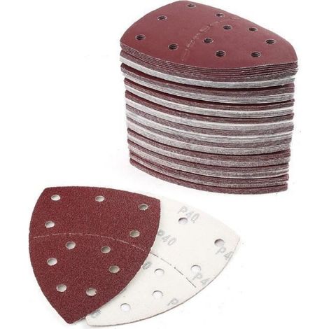 Papier Abrasif - 105 x 152 mm - 11 Trous - Grains 40 60 80 120 240 - Oxyde D'aluminium - Pour Ponceuse Triangulaire - 100 Pièces (1/4)