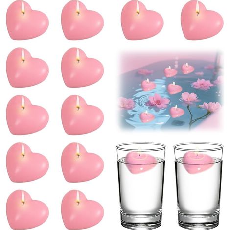 Pack of 12 Floating Candles Heart Shape Floating Waterproof Large Floating Candles 50 x 45 x 28 mm Tea Lights Candles Floating Candle Burning Time Approx. 3 Hours for Wedding Pool Valentine's Day (1/5)