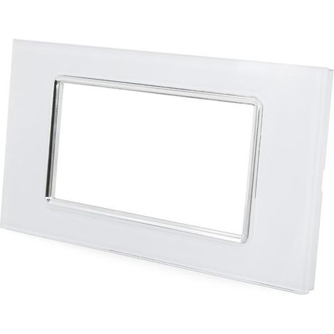 Placchetta per interruttore in vetro a 4 posti bianca cassetta 504 compatibile con bticino living light supporto cover (1/3)