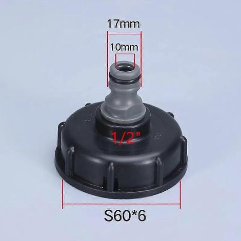 Robinet pour réservoir IBC en plastique fileté 1/2 pouce S60x6, adaptateur 15 mm, raccord de tuyau d'arrosage avec vanne d'arrêt, raccords pour réservoir d'eau 3 (1/5)