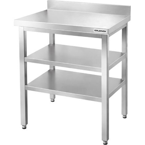 Table de travail en inox Bar 500x500 mm avec 2 étagères inférieures et dosseret PREMIUM - GOLDINOX (1/4)