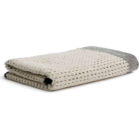Drap de Douche, 90% Coton, 10% Lin, Beige Naturel/Noir, 80 x 150 cm (1/5)