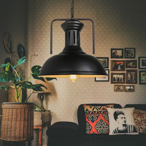 – Lustre suspension vintage 33cm en métal noir et blanc – Abat-jour design industriel – Longueur câble 100cm – Douille E27 (1/5)