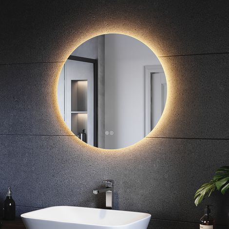 SIRHONA Espejos de Bano con Luz Espejo LED Redondo 60CM con Antivaho Regulable 3 Temperaturas de Color con Interruptor Táctil IP67 para Baño Vestidor (1/5)